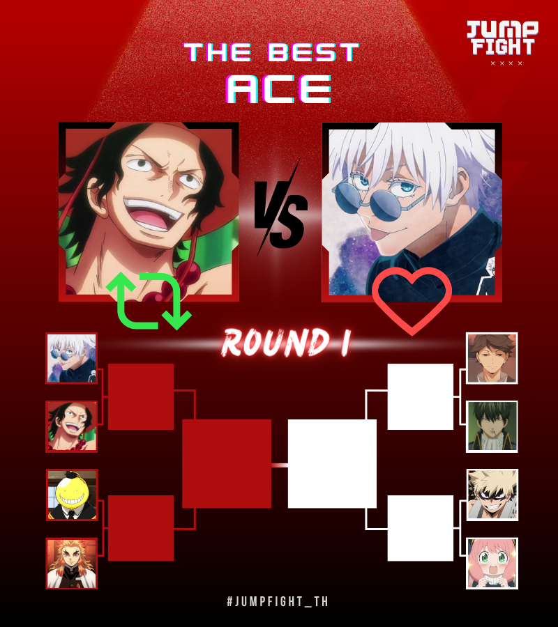 HQSportsdayTH's tweet photo. THE BEST ACE | Round 1 (1/2)
TEAM RED 🔴

Retweet -> โปโตกัส ดี เอส
Like -> โกะโจ ซาโตรุ

*ขอความร่วมมือหลีกเลี่ยงการ Retweet โพสนี้หากไม่ต้องการโหวต / เชียร์ด้วยวิธี Quote แทน

🗓️Period: 26-28 Nov (🕗8 PM, TH)

#JUMPFight_TH https://t.co/NPGsEplD7Y