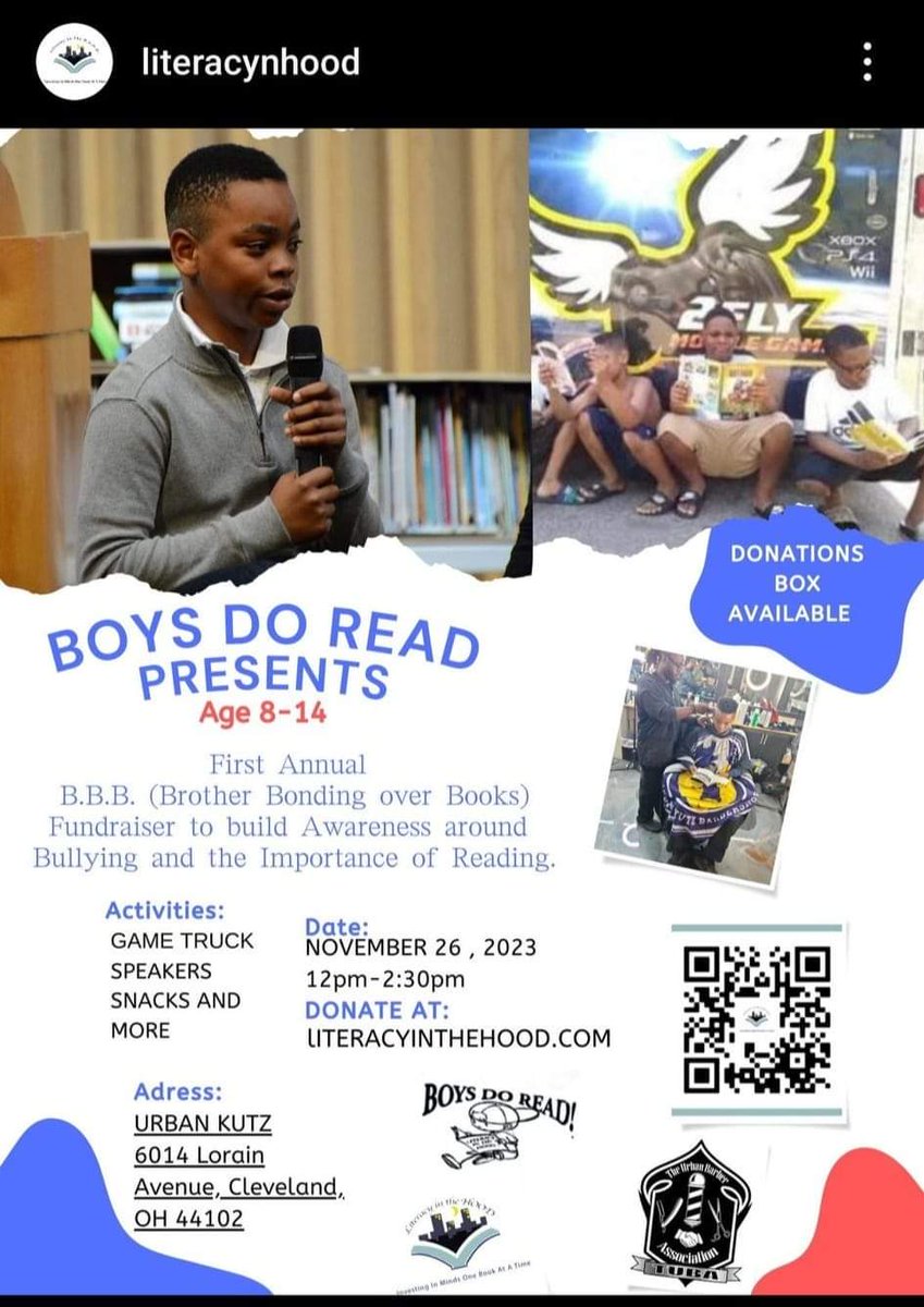 TubaHelp's tweet photo. Today, today, today BRING YOUR BOYS AGES 8-14 to the Urban Kutz Barbershop   6014 Lorain Ave location between 12 &amp; 2:30 for the Boys Do Read  fundraiser to bring awareness to bullying and the importance of reading #AmericasFavoriteBarber #ChangeYourMindChangeYourLife
#Cleveland https://t.co/agVLIeYRYY