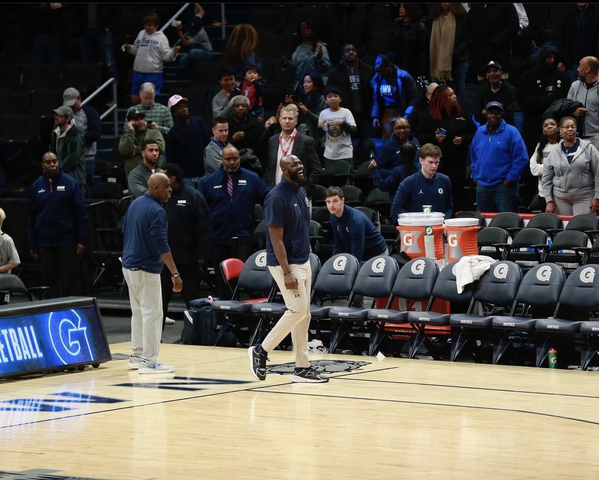 TylerAdams0's tweet photo. What A surreal moment it was coming back home to the place that made me the person and coach I am today. If you know me you know I love Gtown more then anything. Thanks to all of the fans and alums that have supported me over the years on and off the court. #HoyaSaxa #H4L https://t.co/0GhRfnfWjr
