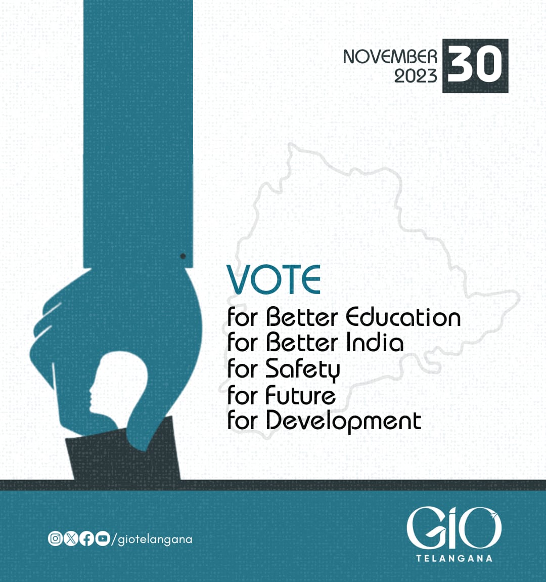 GIOTelangana's tweet photo. Step out and Vote
BE RESPONSIBLE.

#GoVote #TelanganaElection2023 https://t.co/g83eT11wZZ