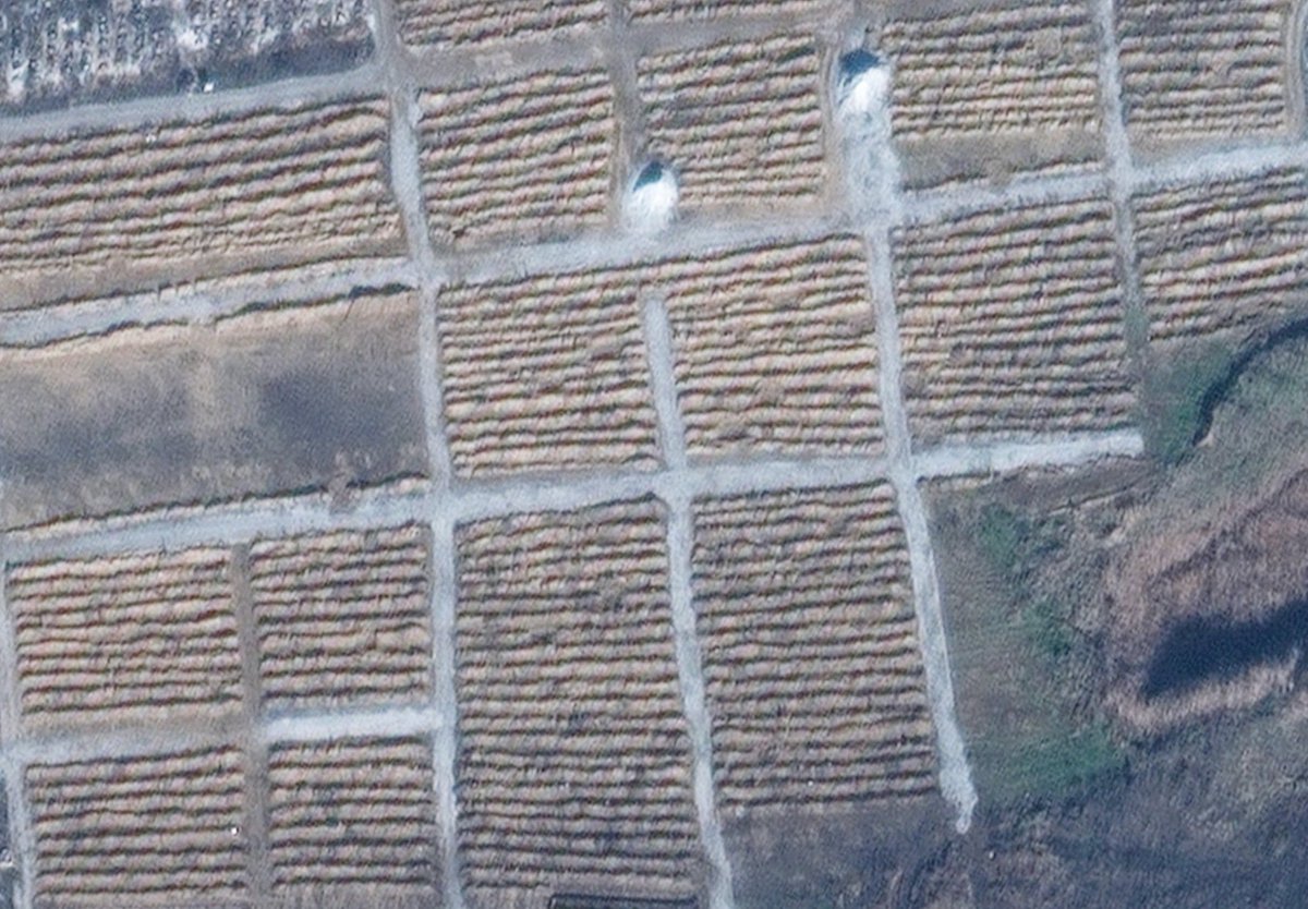 When Russia's crimes in Mariupol are finally allowed to be investigated, it will be designated one of history's greatest atrocities. Just one slice of the kilometers of mass graves outside the city from satellite imagery.