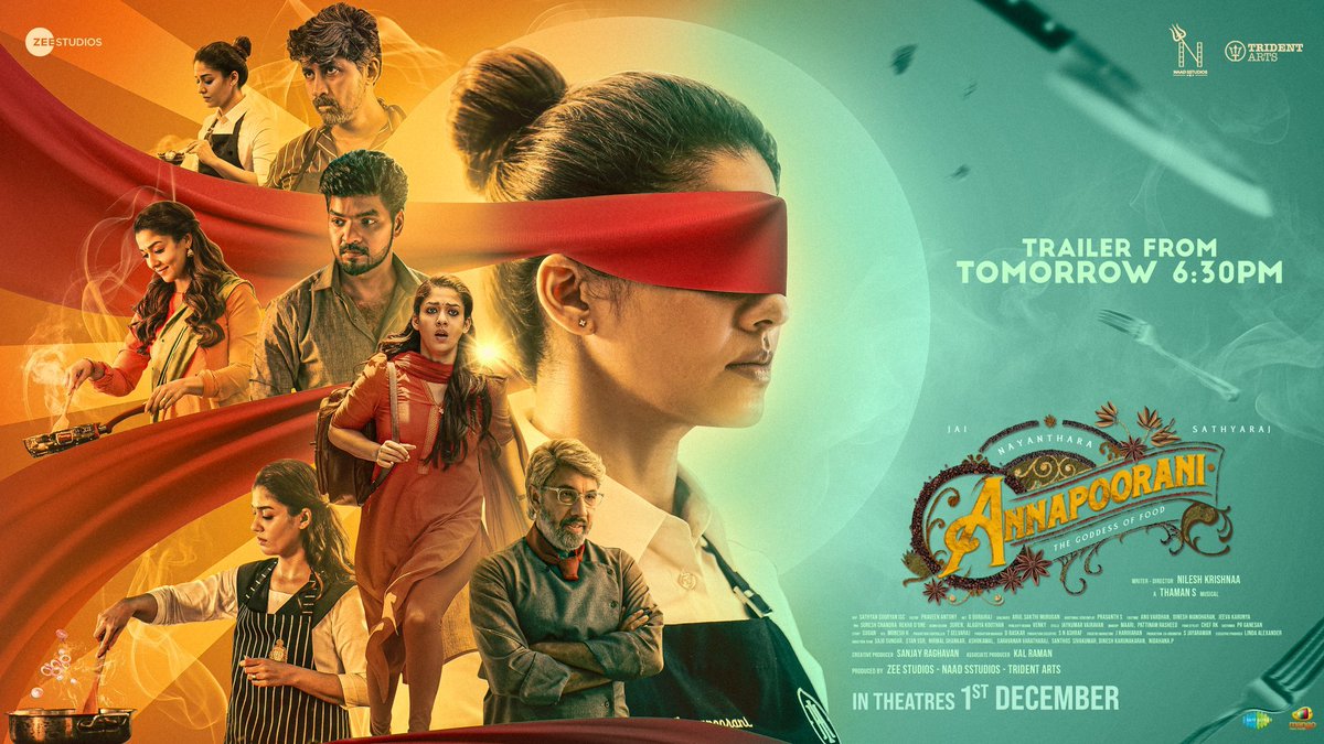 siddhu_viva's tweet photo. #Annapoorani Trailer Update

📽️Trailer releasing tomorrow 27 Nov @ 6.30PM

📽️In cinemas Dec 1

#Nayanthara #Jai #sathyaraj #Thaman #NileshKrishnaa #CineMinds https://t.co/Bw9m4HO7np