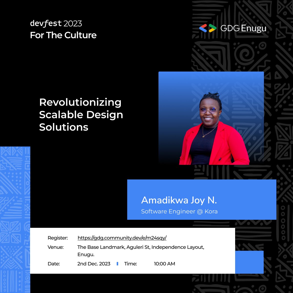 Speaker announcement! 🎉 Meet @AmadikwaJoy a highly skilled Software Engineer with a passion for building innovative technology solutions. She will be speaking on 'Revolutionizing Scalable Design Solutions' See you soon at DevFest Enugu. #DevFestEnugu