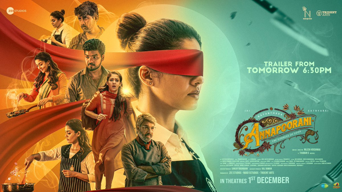 remaerdkihtraK's tweet photo. Finally #Annapoorani -TheGodess of Food Trailer Announcement  came. 

Trailer at Tomorrow  6:30 pm. 
#Nayanthara  #Jai #Sathyraj  #KarthikKumar https://t.co/XVhVe92yXi