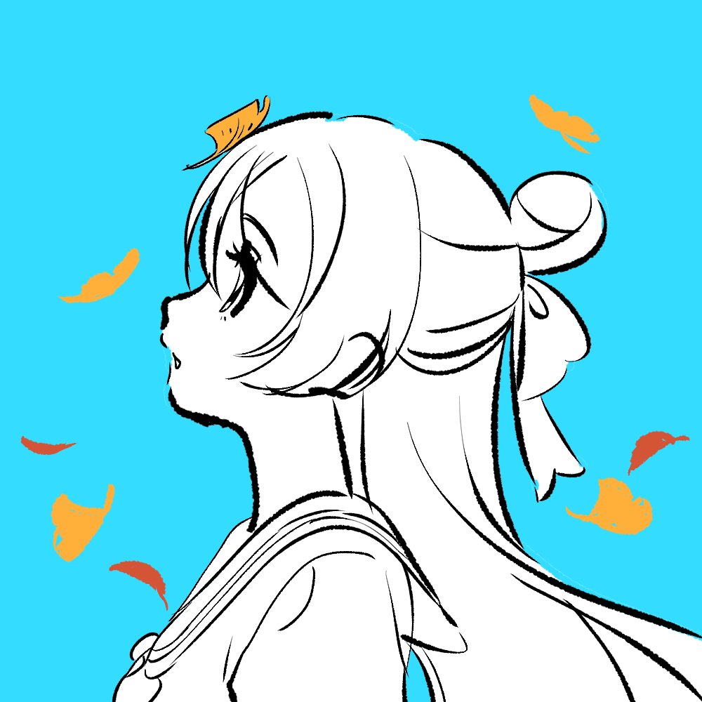 1girl solo long hair school uniform blue background simple background leaf  illustration images