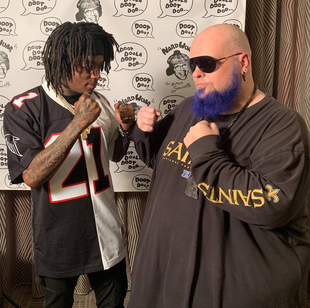 JazzOne's tweet photo. @JIDsv your Falcons and my Saints today! #WhoDat @Saints #WhoDatFam https://t.co/6uZc1LjXwt