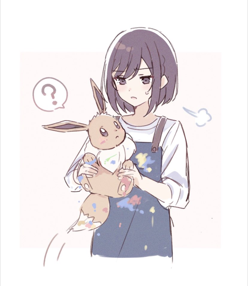 eevee ,shinonome ena ? 1girl pokemon (creature) spoken question mark holding pokemon holding short hair  illustration images