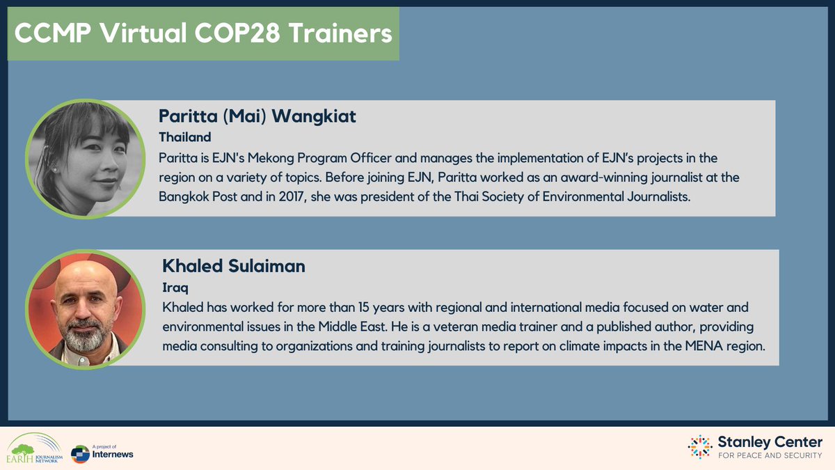 @StanleyConnect Seven award-winning media trainers will be supporting both cohorts throughout the fellowship: @akanadavid, @iabano, @ferminkoop, @Daliasallam and @joydeepgupta will mentor the in-person fellows while @ParittaWangkiat and @ksulaiman will mentor the virtual fellows.