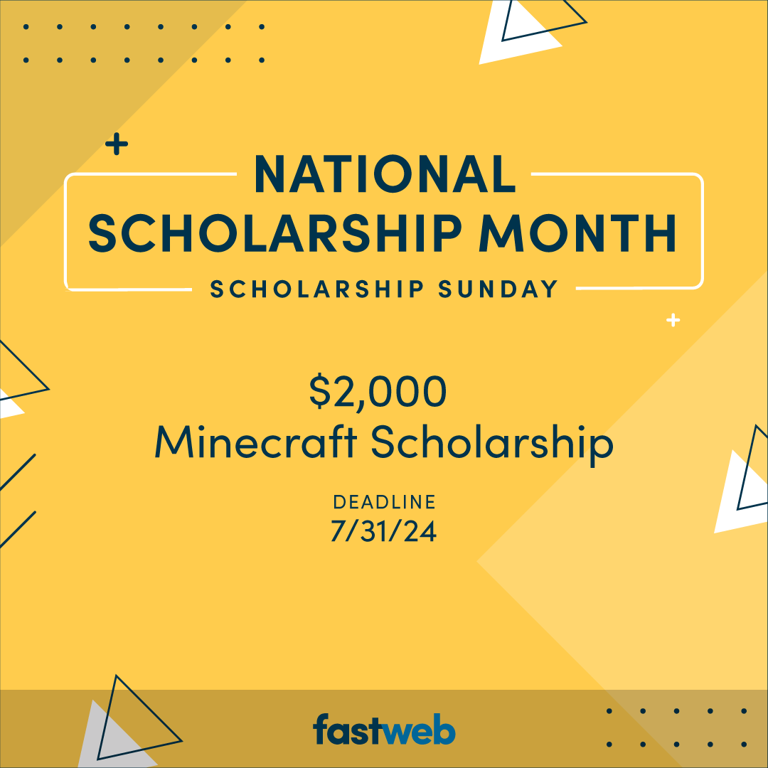 PayingForSchool's tweet photo. 👾In 500+ words, explain how Minecraft can positively influence education & career dev. https://t.co/Sxz1h940Pe
🎉To celebrate #NationalScholarshipMonth, we’re highlighting scholarships every Sat & Sun.
#college #highschooljunior #seniorsunday #minecraft @Minecraft @ApexHosting https://t.co/qjR5J0PCw2