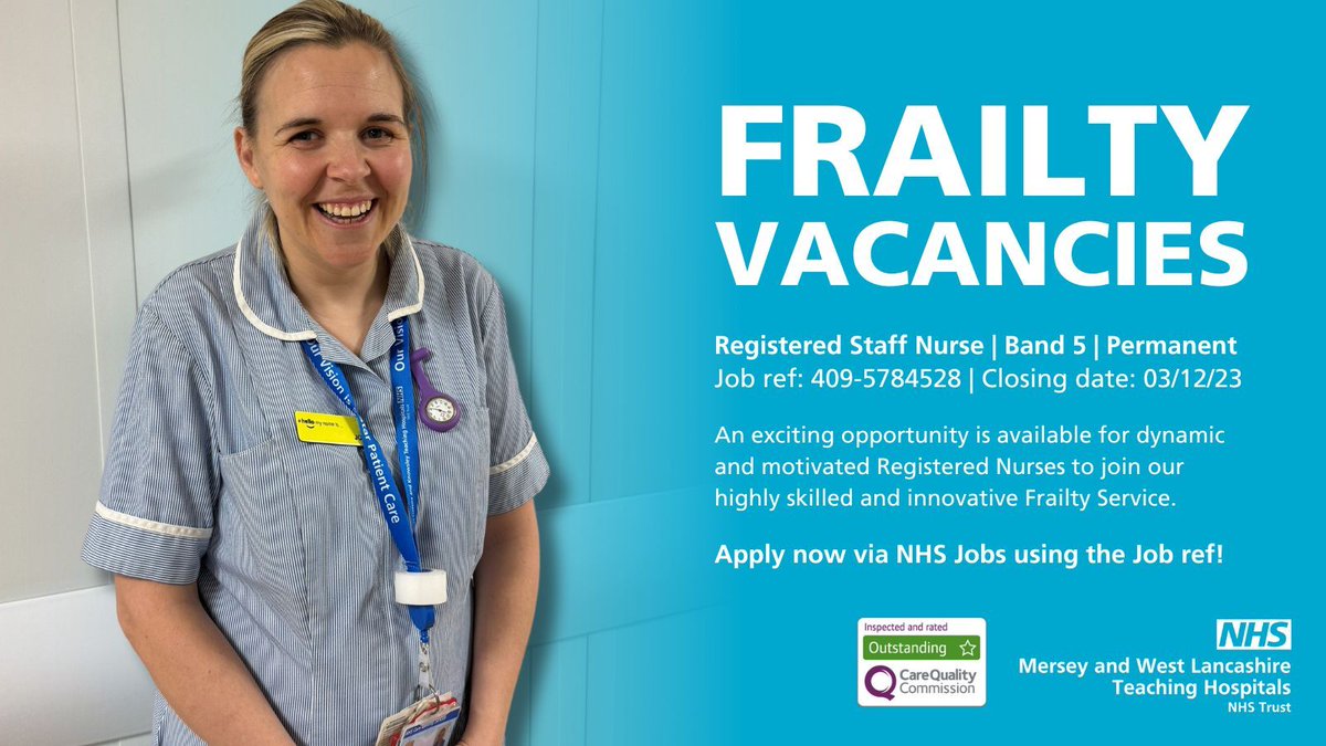 🚨 Due to the expansion of our growing Frailty Services Team, we’re looking for a number of clinical staff to join #TeamMWL! 

✅ If you think you have what it takes, click the link: buff.ly/3S1gZU7 

#TeamMWL #WeAreTheNHS #NHSJobs
