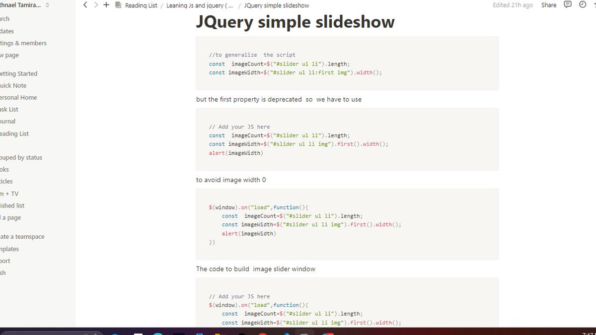 n_codingjourney's tweet image. Creating slideshow using jquery I will devlope the code to wrap it rather than reverse it and I will try to upload it tommorow #100DaysOfCode Day 22 #coding #programmer #devloper #SoftwareDeveloper #SoftwareEngineering