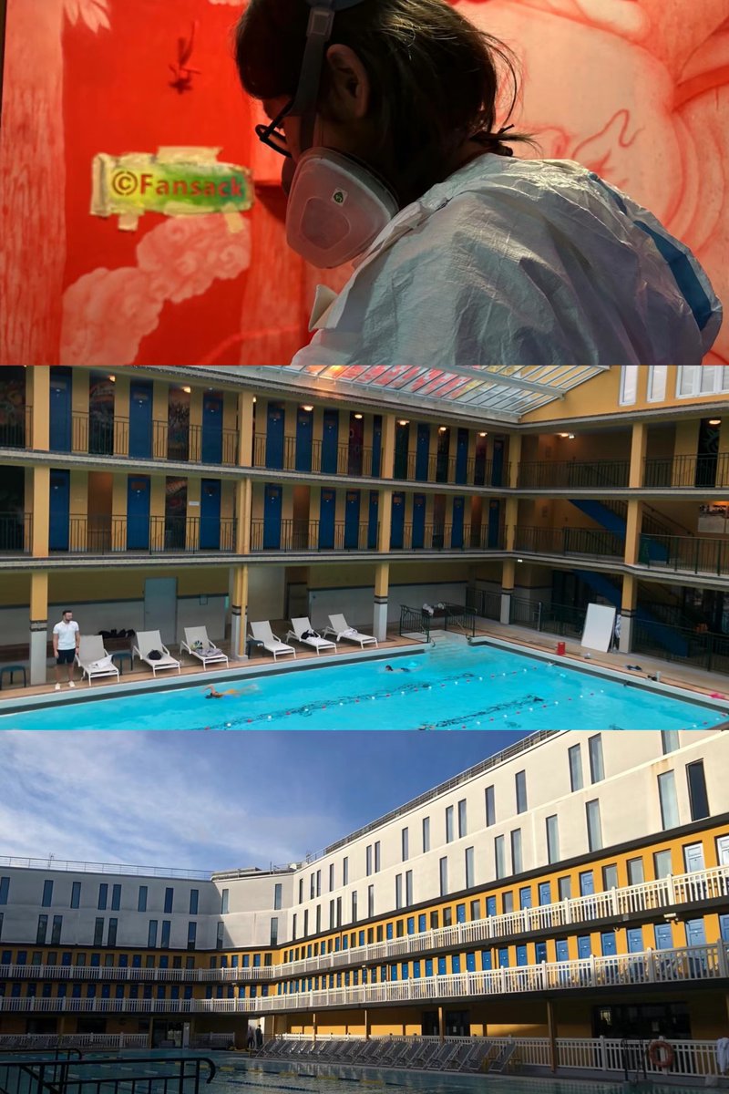 fansack3's tweet photo. In progress at Piscine Molitor/巴黎Molitor水疗酒店创作/#Paris #Molitor #fansack 
巴黎Molitor 世界首个比基尼泳池，李安的电影 少年派的奇幻漂流 中男主角名字的由来 1989-2008成为涂鸦者的天堂，很开心在这样一个具有历史故事的地方创作～🍷👨‍🎨🌈🍾🏊‍♀️🏊🏊‍♂️🚣🏻‍♂️🚣‍♀️🚣 https://t.co/9rHYcC9CEb