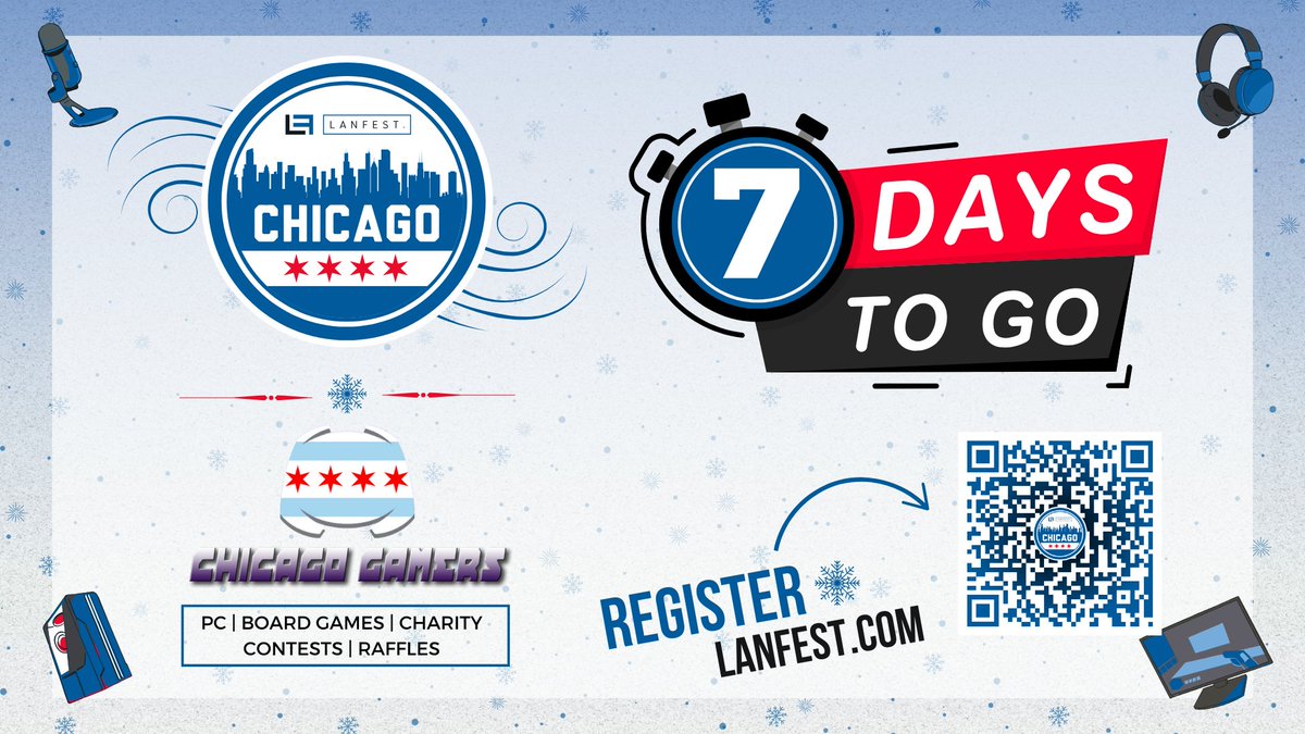 LANFestChicago's tweet photo. 🎮 Only 1 WEEK left to score your tickets for #LANFestChicago's epic #WinterLAN at @CollegeDuPage! 🕹️Snag your 🎟️tickets now before they gone! Let's make this LAN party one for the books. Purchase at https://t.co/G4Ki0JMOv2 & get ready for an unforgettable gaming experience! 🎉 https://t.co/YR78buBLkL