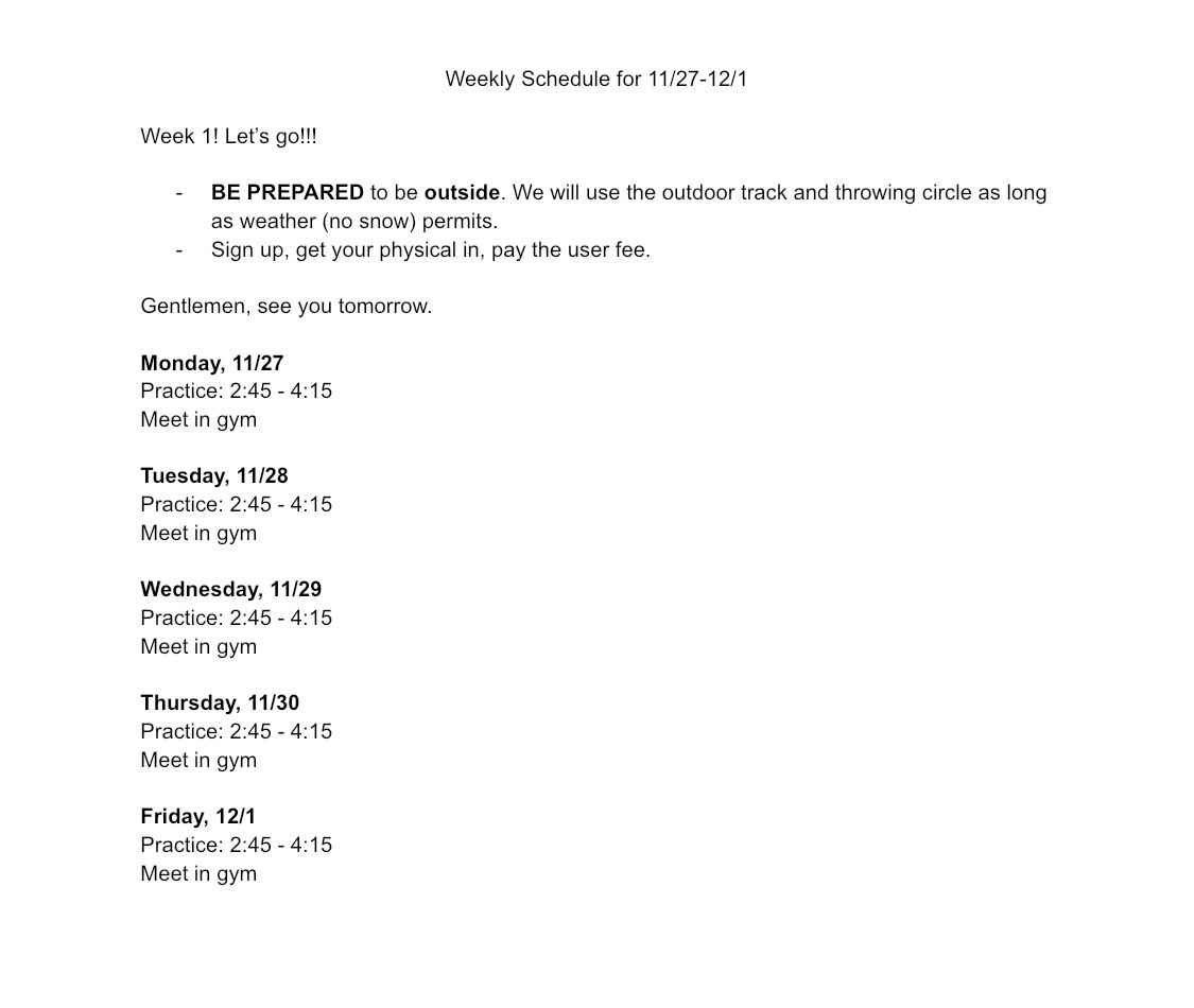 Winter track starts tomorrow. Men’s schedule for the week. Let’s go!!!
<a href="/Pentucket_AD/">Dan Thornton</a>