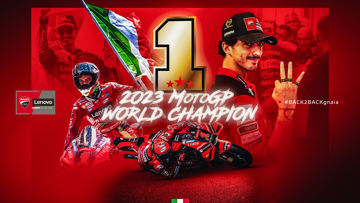 🏆 @PeccoBagnaia is your 2023 @motogp World Champion! ⭐️⭐️⭐️ #ForzaDucati #BACK2BACKgnaia