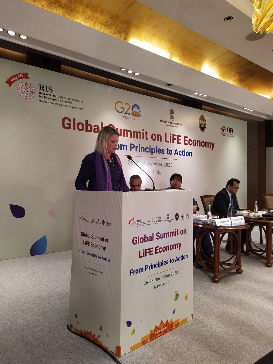 Resident Coordinator Ms. Isabelle Tschan highlighting the global response to the Climate crisis during the Global LiFE summit launching #GALERI . @g20org @amitabhk87 @Sachin_Chat @RIS_NewDelhi #LiFE @istschan