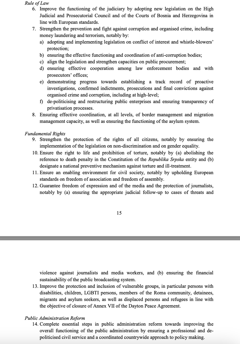 adicerimagic's tweet photo. Take #step1 on adoption of the integrity amendments in the existing Law on High #Judicial and #Prosecutorial #Council.
The Commission November 2023 report noted that "the Parliament adopted integrity amendments to the HJPC Law in September 2023." But with "changes compared to the version on which the Venice Commission was consulted." And therefore, the Commission concluded that adopted amendments "need to be amended," again.
Although as its #step2 the Commission expects ๐ง๐ฆ to adopt a completely new Law on the HJPC.
So in October 2022 the Commission said to ๐ง๐ฆ to focus on amendments to the existing law, and on completely new law. In November 2023, it told them to focus on amendments to amendments, and completely new law.
But more importantly, signal from Brussels and key EU member states was & is: even if/once ๐ง๐ฆ makes enough progress on 9 steps (as ๐บ๐ฆ๐ฒ๐ฉ of 50%+), it would not be enough for the unconditional recommendation or start accession talks since ๐ง๐ฆ is expected to implement also its 14 key priorities from 2019 (see below).
Why? Because it is more confusing, takes more time & efforts... but sadly more importantly: because Commission & key member states feel they can treat ๐ง๐ฆ unfairly and only few would care.
The result is clear: less reforms & weaker ๐ช๐บ in ๐ง๐ฆ.