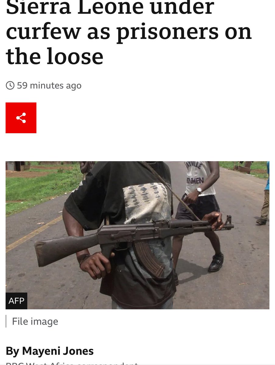 siakaborn2ball's tweet photo. Hello @MayeniJones, could you kindly replace the image in this article? The current image perpetuates the global narrative of Sierra Leone as a war-torn country with civilians walking around carrying automatic weapons, which is not accurate! https://t.co/fMr7b8XokG