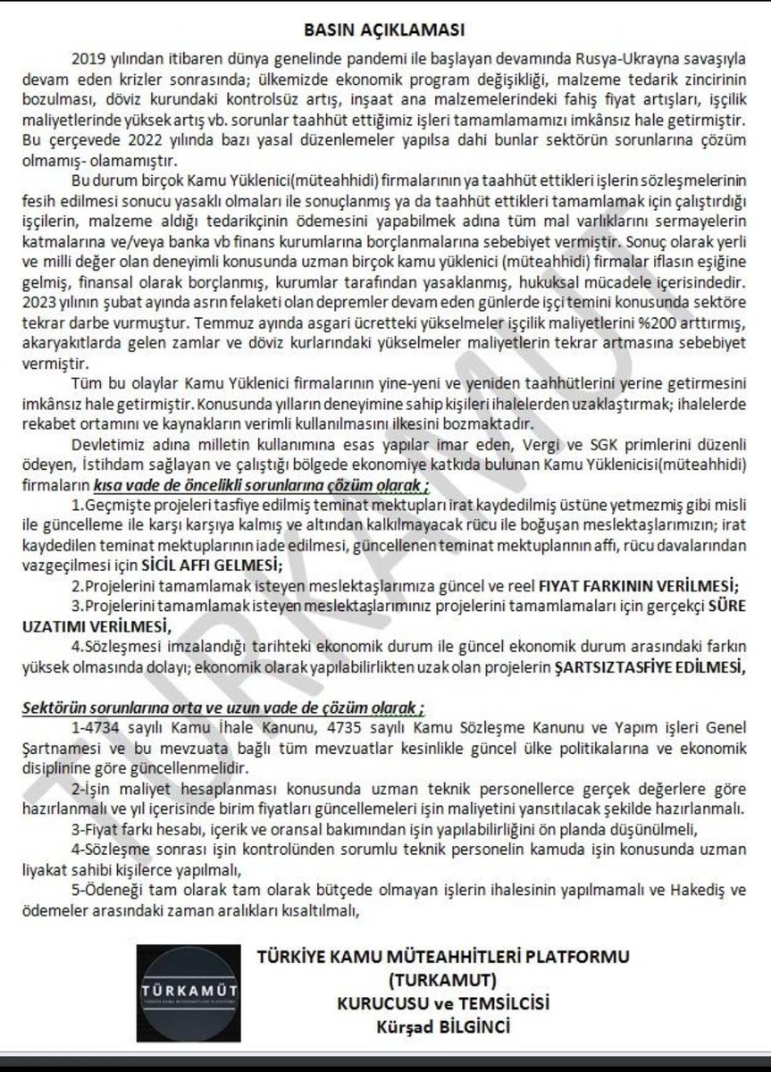 TÜRKİYE KAMU MÜTEAHHİTLER PLATFORMU tweet media