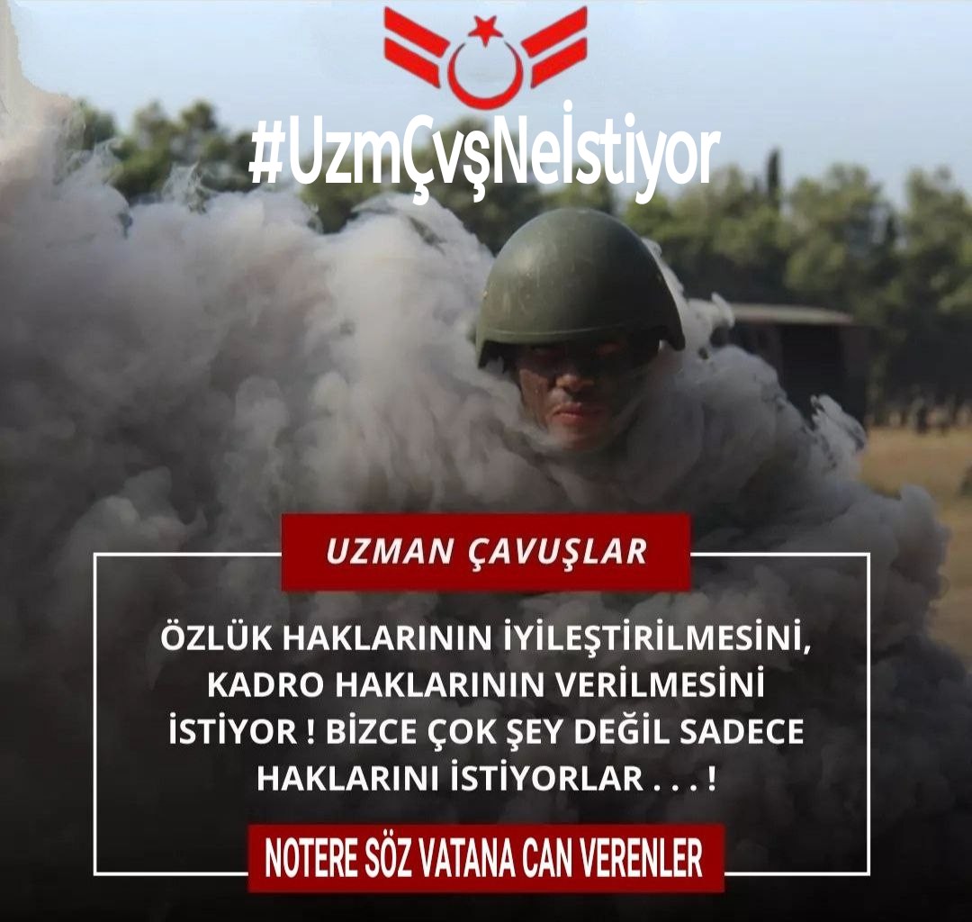#UzmanÇavuş lar Mesleki Güvence Müjdesi Bekliyor
1-Kıdemler Rütbeden Sayılmıyor
2-Sağlık Yönetmeliği Yok
3-Çalışma Yönetmeliği Yok 
4-Sicil Yönetmeliği Yok 
5-Mesleki Güvence Kadro Yok 
6-Atama Yönetmeliği Yok
Mesleki Güvence Kadro Bekliyorlar
<a href="/RTErdogan/">Recep Tayyip Erdoğan</a> <a href="/alitilkici38/">Ali Tilkici 🇹🇷</a>