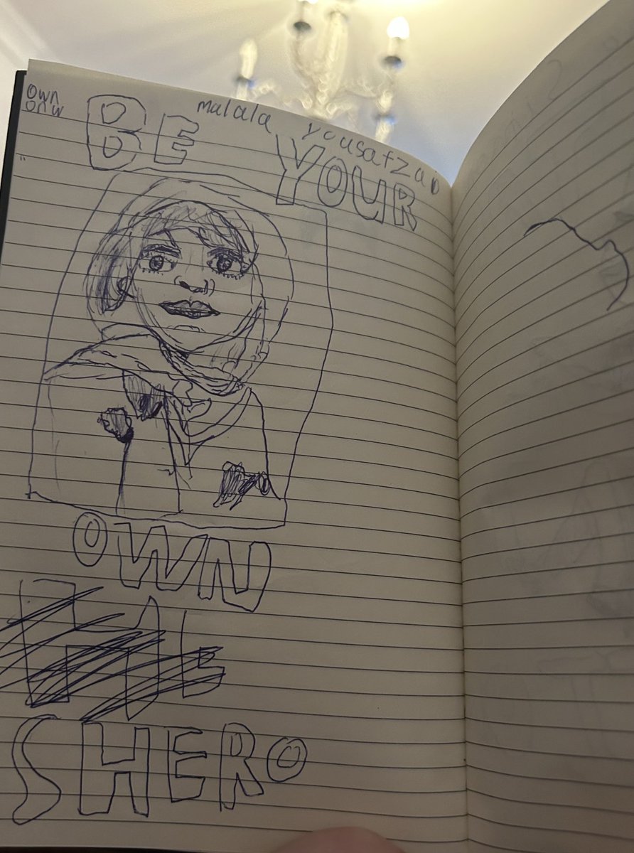 My youngest daughter's latest.  ⁦<a href="/Malala/">Malala Yousafzai</a>⁩ from her favourite book. Malalas magic pencil. She is very afraid for her BFF wearing a hijab, reminded her, that there is a community tribe, and we will look out for all our sisters ⁦<a href="/Msoe_Dublin/">Muslim Sisters of Eire</a>⁩ and our brothers ❤️🙏🏼🙏🏽🫶🏾🙌🏻