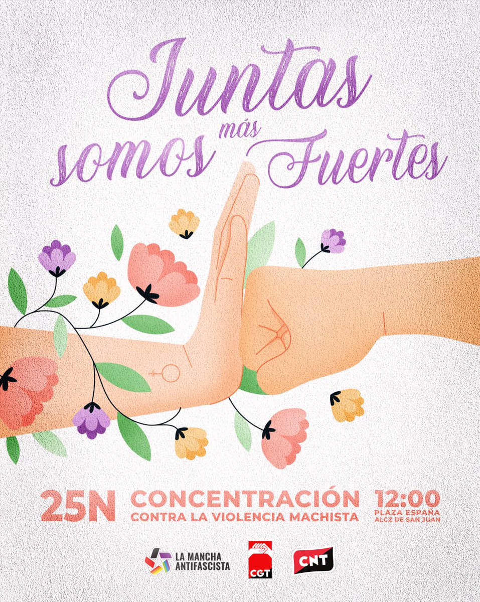 SovCgt's tweet photo. JUNTAS SOMOS MÁS FUERTES 
25 NOVIEMBRE DE 2023
Alcázar de San Juan
@MujeresCgt_Madr 
@RojoyNegro_CGT 
@cgt https://t.co/AT9jqKExv7