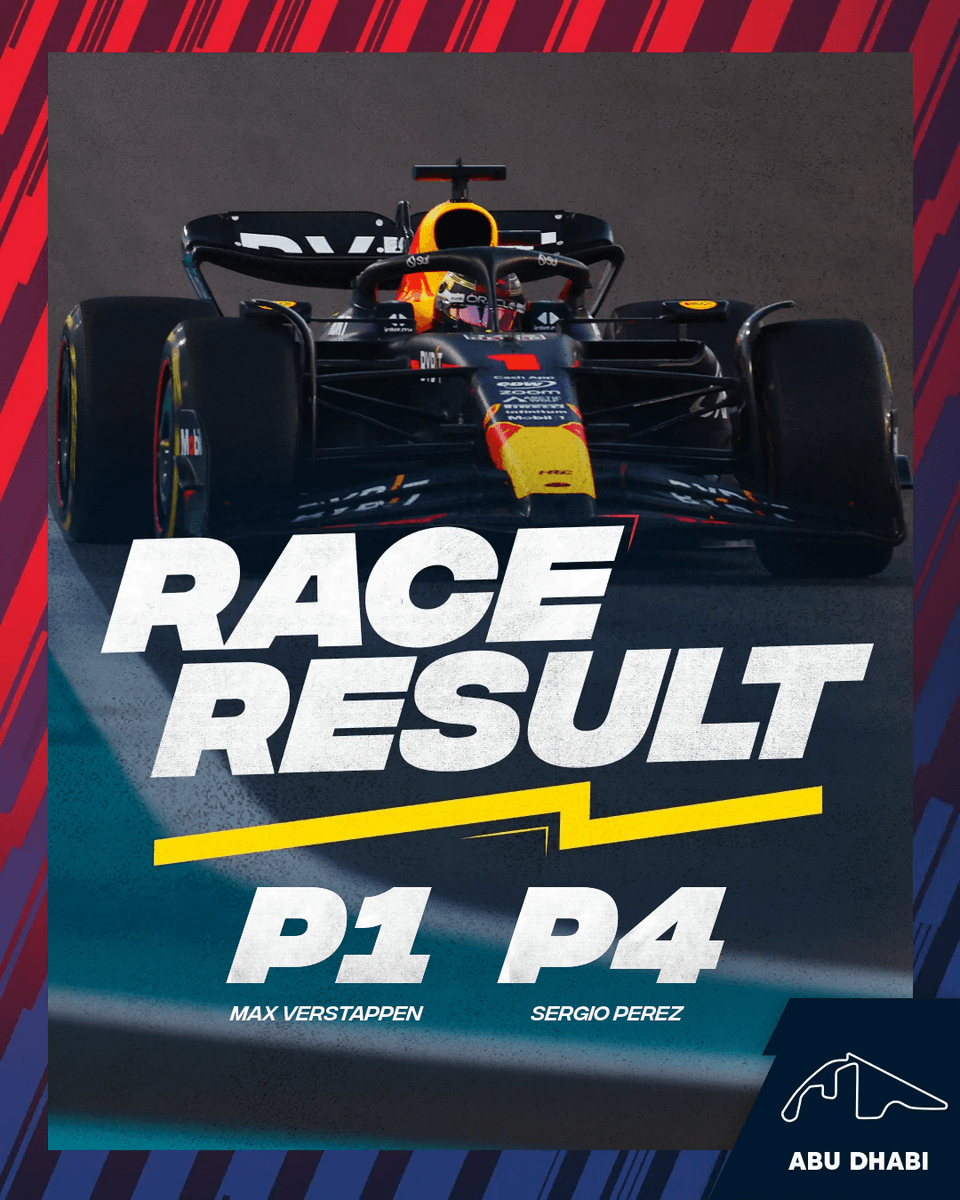 redbullracing's tweet photo. What a drive, what a season for Max 🏆 

Checo just misses out on the podium after finishing P2 on the road, but being handed a five-second penalty 🏁 https://t.co/SCFxdldEjF