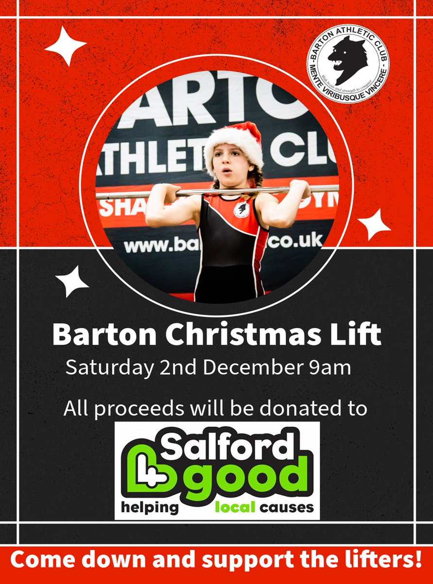 shackladys's tweet image. Come long and support our  young Barton weightlifter’s who are lifting for Salford for good
At Barton Athletic Club  @SalfordCVS  @GBWeightLifting