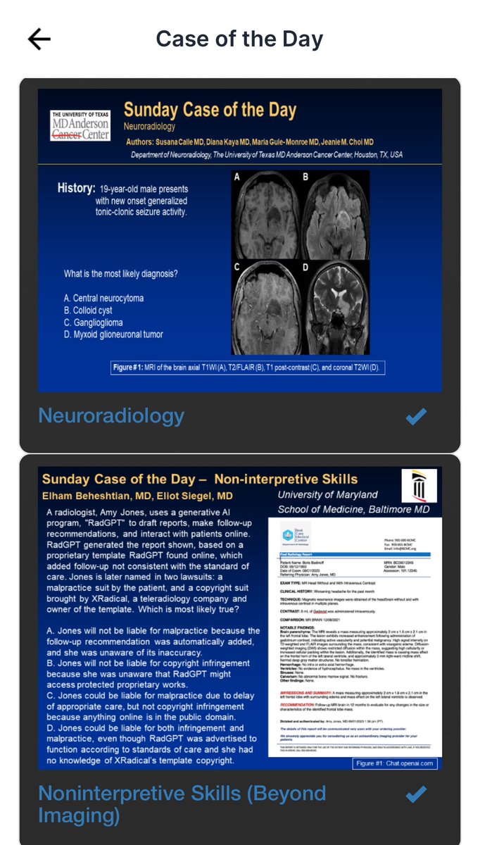 Check out cases of the day #RSNA23! Shout out to <a href="/RSNA/">RSNA</a> education for the new case of the day #COD format with multiple choice answers eliminating errors and gruesome scoring for the section leads! <a href="/cookyscan1/">Cooky Menias</a>. Also check out our amazing team’s case <a href="/UMMCRadiology/">UMMCRadiology</a> <a href="/EBeheshtian/">Elham Beheshtian</a>