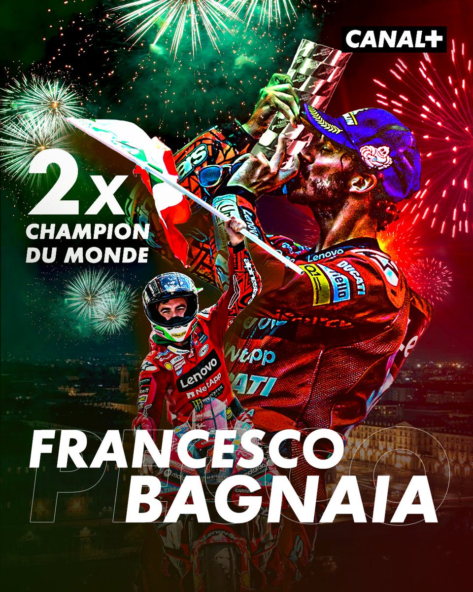 CanalplusMotoGP's tweet photo. 🏆 FRANCESCO BAGNAIA EST DOUBLE CHAMPION DU MONDE MOTOGP 🏆

#ValenciaGP | #MotoGP https://t.co/co1q2x4ct4