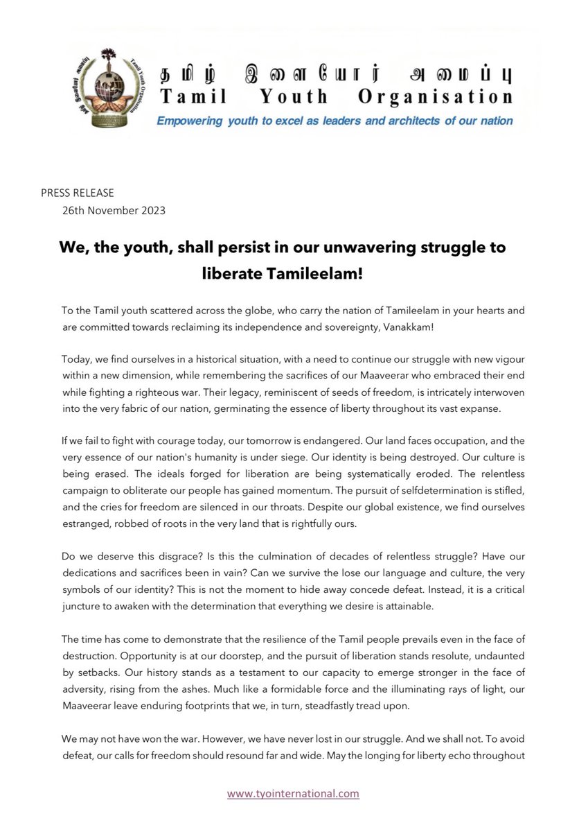 tyofinland's tweet photo. STATEMENT: We, the youth, shall persist in our unwavering struggle to liberate Tamileelam! https://t.co/aiIrgksbxY