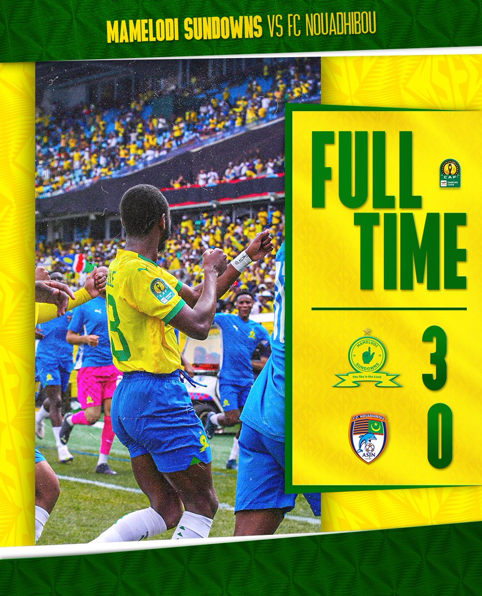 Masandawana's tweet photo. Kicking off our #TotalEnergiesCAFCL group stage with a win! ✅✅

Mamelodi Sundowns (23' Ribeiro, 28' Shalulile, 74' Sirino) 3⃣➖0⃣ FC Nouadhibou

#Sundowns #DownsLive #TotalEnergiesCAFCL https://t.co/ybS0x4rrRQ