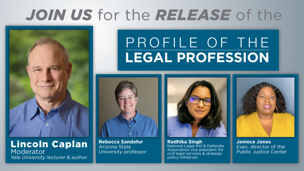 Join the ABA Nov. 30 at 11:30 a.m. ET for the release of the ABA Profile of the Legal Profession. The annual report is a compilation of statistics and trends in different areas, including demographics, law schools, judges and legal technology. Learn more: ambar.org/54mv9qxw