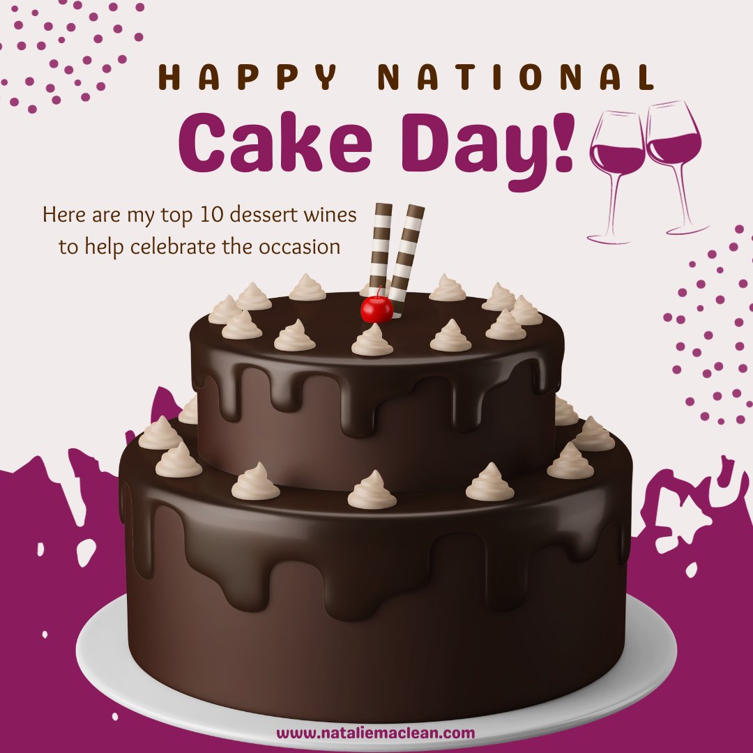 Happy #NationalCakeDay ! 🎂 

🎉To help you celebrate, here are my 10 top rated dessert wines 👇
bit.ly/3RbDVzm

Cheers🥂
Natalie

#Natdecants #cakeday #wine #cheers #foodandwine #wineandfood #top10 #winereviews #winewriter #wineblog #winetime #somm #dessertwine #cake