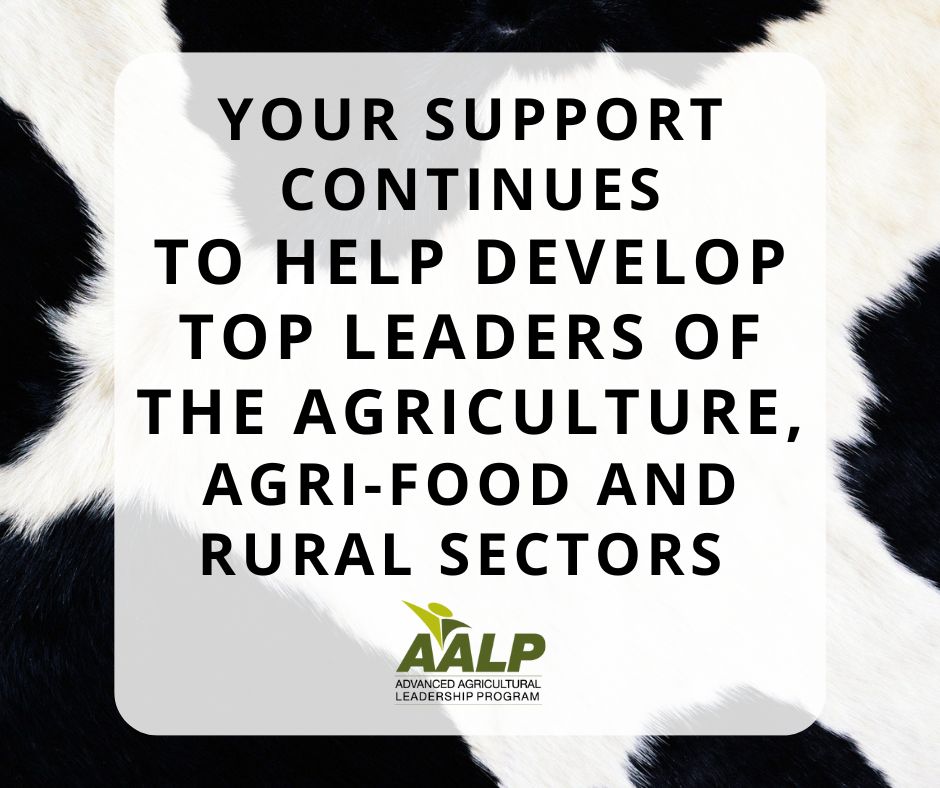AALP's tweet photo. Thank you, @ontariodairy, for your contribution towards the AALP program. With your generosity and support we are building a strong future for #agriculture and the agri-food industry. #LeadYourField 
#AALPClass20 #agont #dairyfarmers https://t.co/engGfIl1Zj