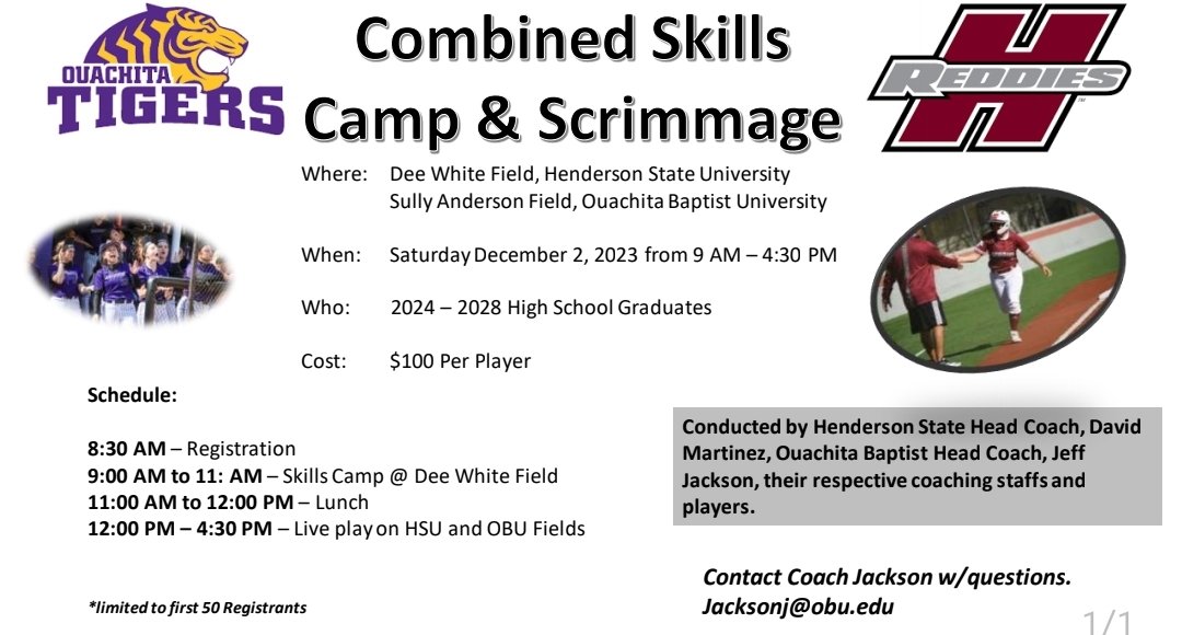 OuachitaSB's tweet photo. Come spend the day with @FullCountjj
@FinleyTobi, the team plus Henderson State! 

Only 10 spots remaining!

Registration closes in 2 days.

Register with this link!

https://t.co/dNXYqR0ADv https://t.co/x7zh3V8BHw