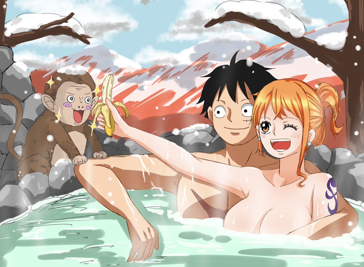 Rpca_sho's tweet photo. ル��ミ、秘境温泉の旅
Luffy and Nami go on a trip to an unexplored hot spring. https://t.co/vaCVR06QdD