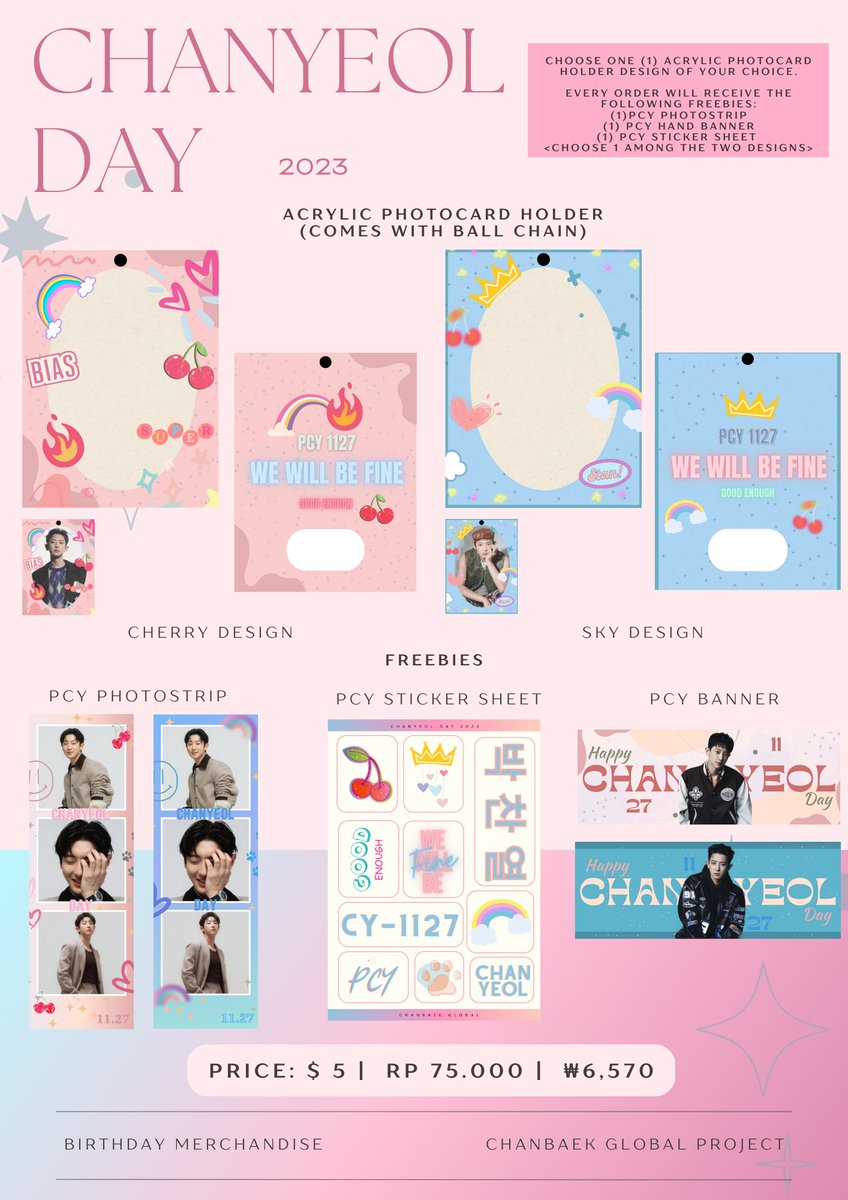 🎂#CHANYEOL DAY 2023 PROJECT B🎂 PCY BIRTHDAY MERCHANDISE (PRE-ORDER) 🍒 P.O Period: Nov 27-Dec 24 23:00 KST 🍒 P.O Form forms.gle/xKYTKRCU3wRgC5… 🍒 Shipping & Payment Form forms.gle/ZVz39SagDfYVS2… 🍒 Shopee (IDN) shp.ee/dn5pzah 🍒 Message us for G.Os! #찬열 #엑소찬열