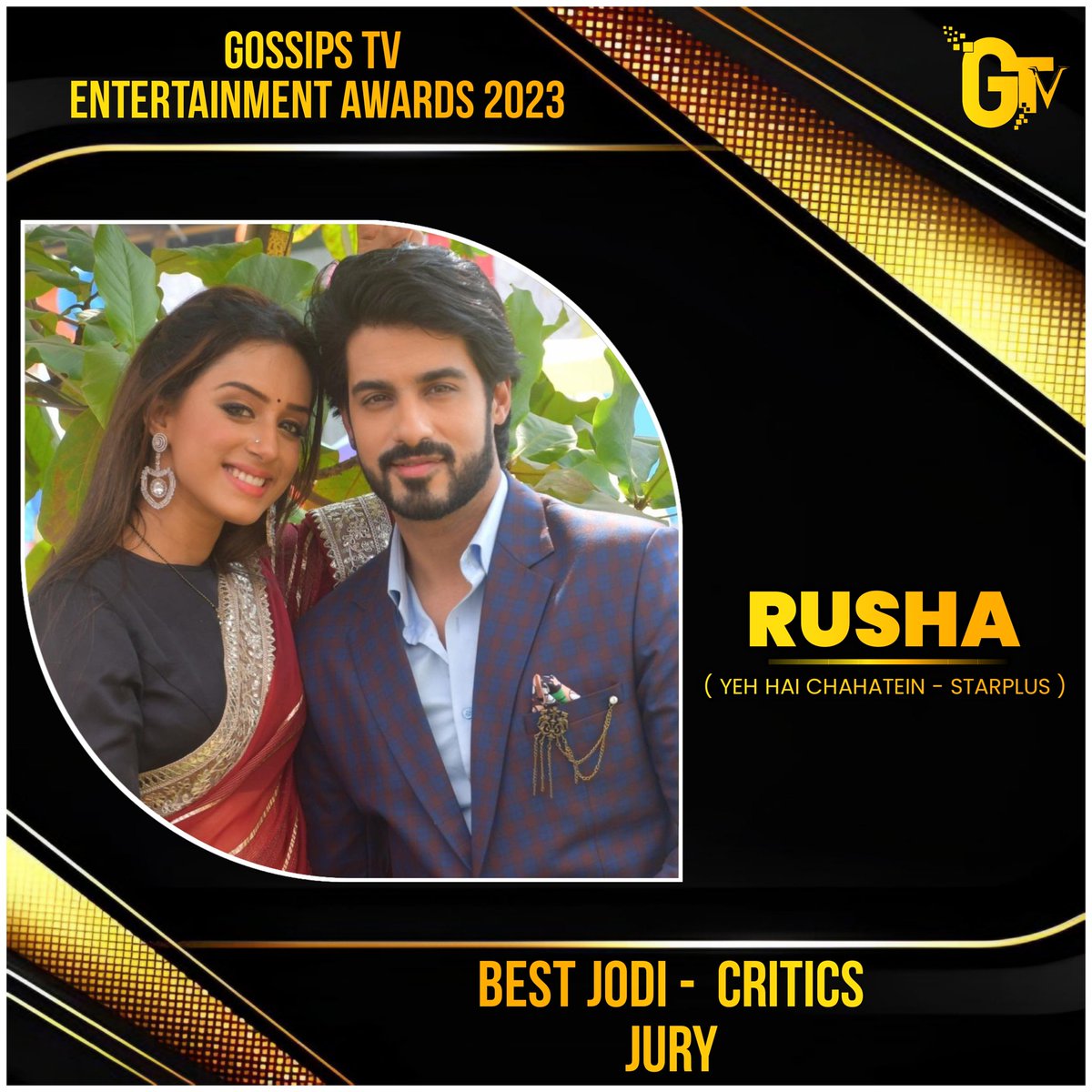 GossipsTv's tweet photo. #GossipsTvEntertainmentAward
#GTVAwards #GtvAwards2023

BEST JODI - CRITICS JURY

*#RuSha - (Yeh Hai Chahatein - Star Plus)
*#NehKam - (Udaariyaan - Colors TV) 

(Congratulations to the Winner and their Fans) @GossipsTv #SargunKaurLuthra #AbrarQazi #HiteshBhardwaj #TwinkleArora https://t.co/lFZ8wPvnpJ