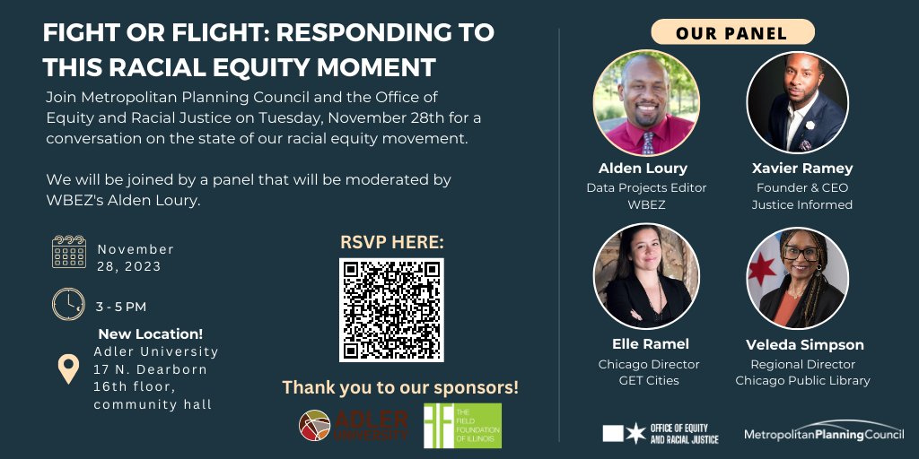 You're invited! Join us & the Office of Equity and Racial Justice on November 28th at Adler University for a conversation on the state of our racial equity moment. Register for free: ow.ly/mowa50Qa4xG