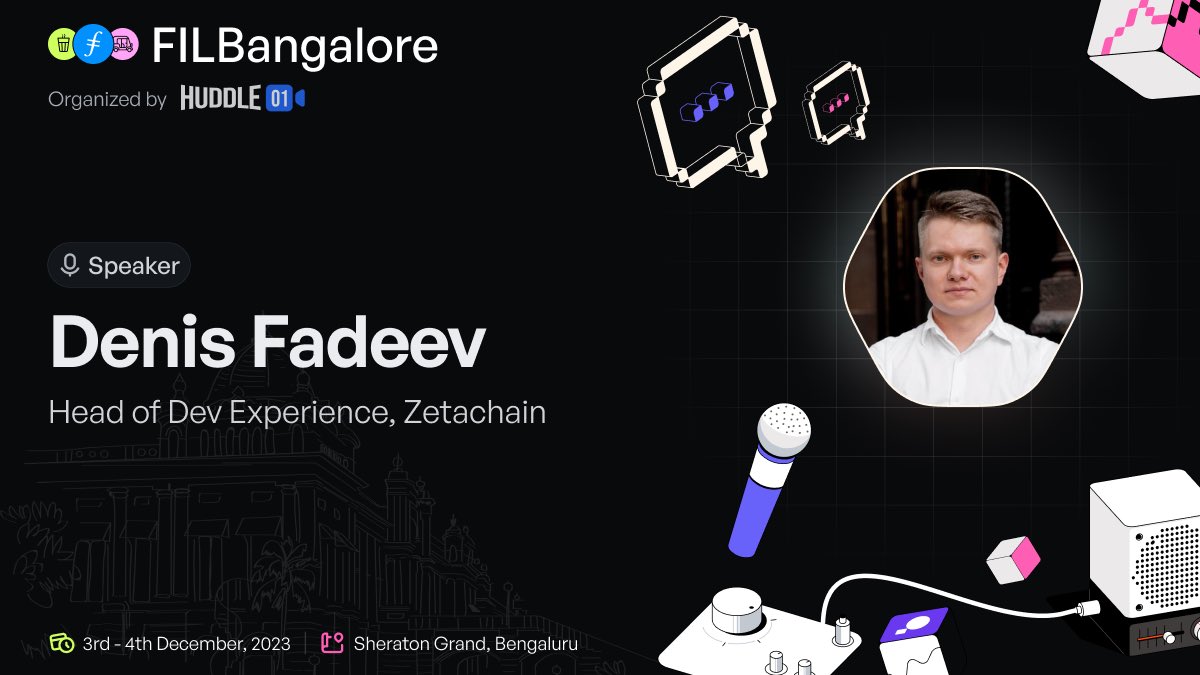 Join @fadeev at #FILBangalore Denis is the Head of Developer Experience at @zetablockchain - an EVM-compatible L1 that connects everything: build interoperable dApps that span any chain including Bitcoin. 🎟️ Get your tickets: fil-bangalore.io