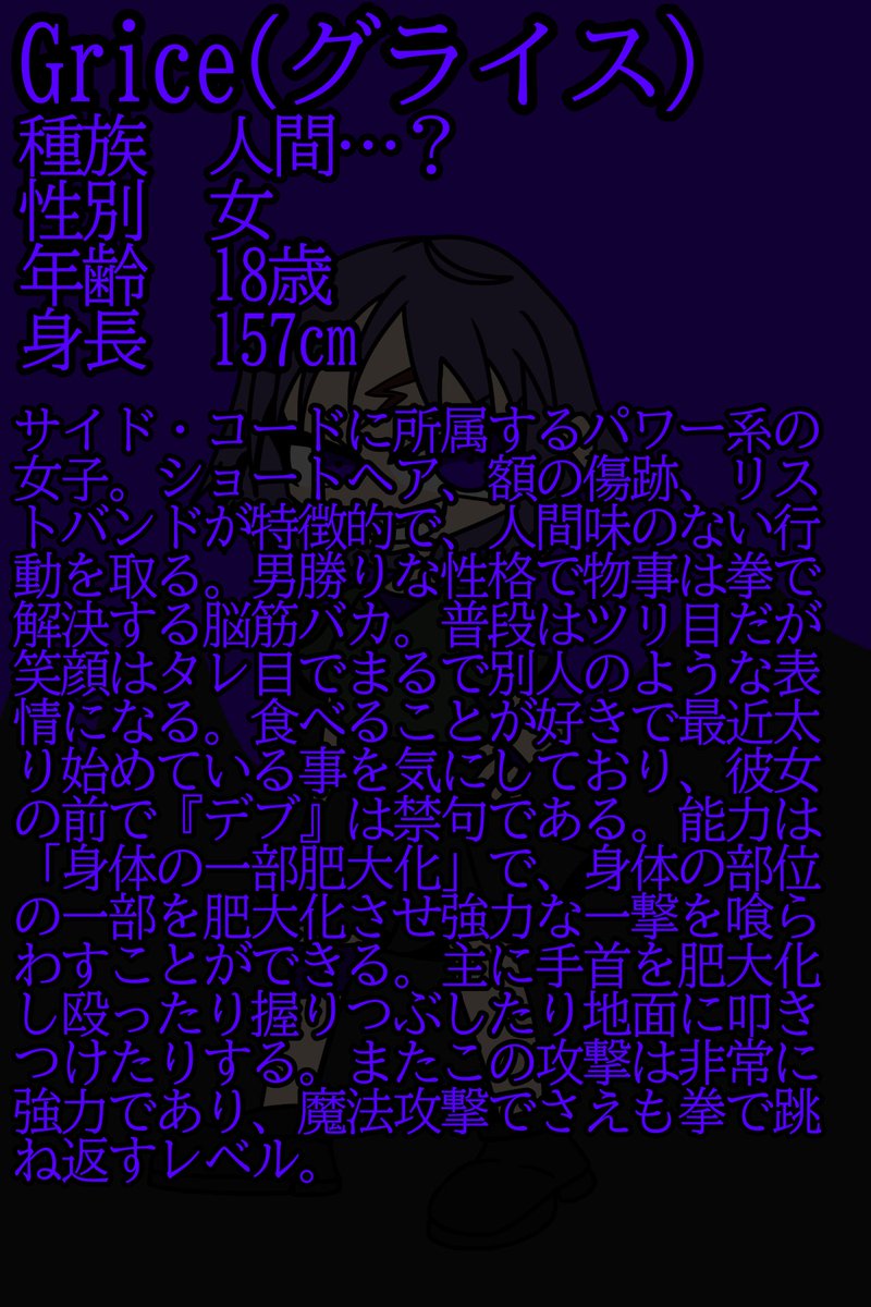side_shell4527's tweet photo. #Side_Code
前に募集(？)したフォロワーさんの好みを色々詰め込んだ女キャラです
「Grice(グライス)」です https://t.co/66SpAVT9oq