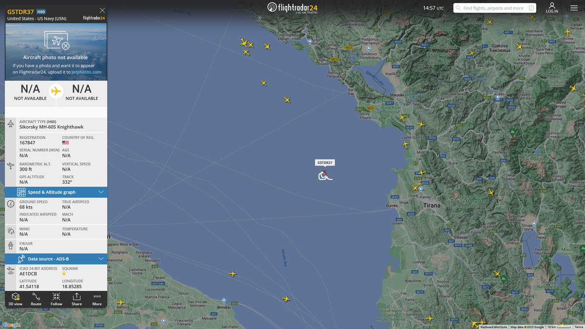 AIYeyENGDdJkjTr's tweet photo. Nov. 27, 2023
#Adriatic Sea
#GSTDR37 #AE1DCB USN MH-60S Knighthawk
It appears to be operated by the 6th Fleet Arleigh Burke-class destroyer. https://t.co/qUOvYY5xYZ
