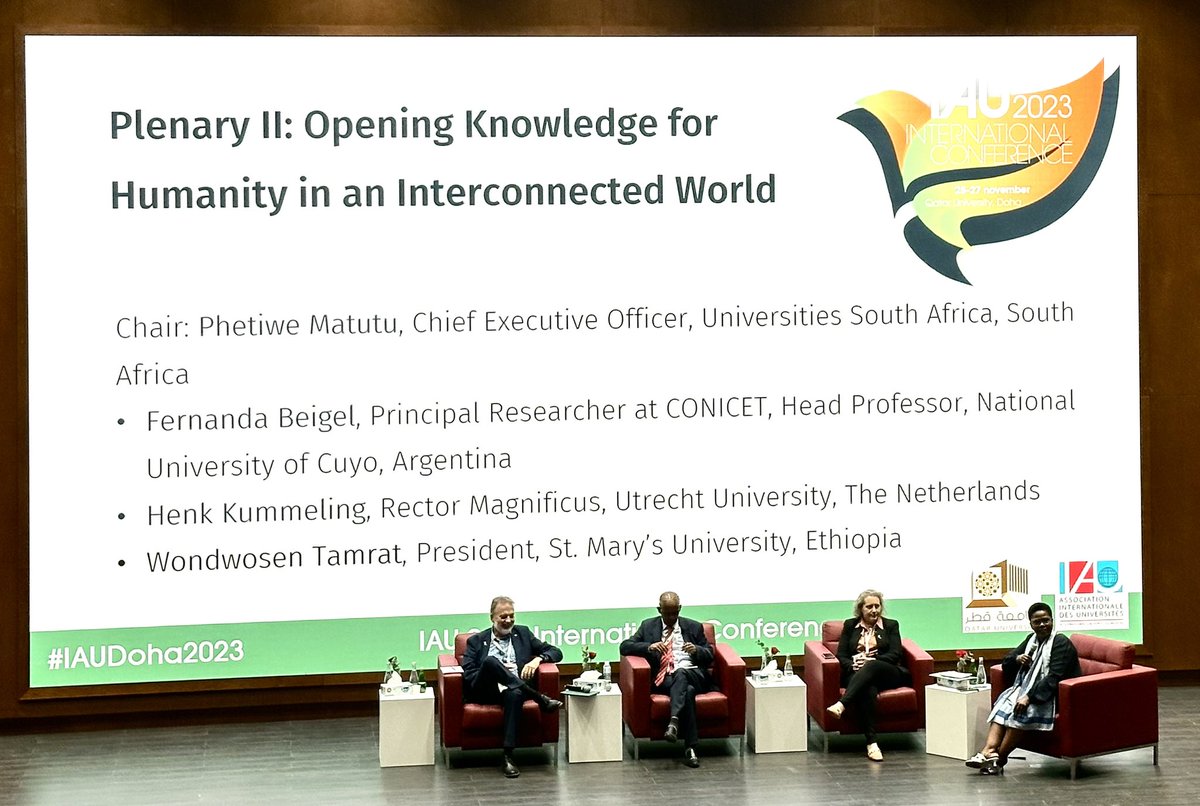 Which systemic & cultural changes are required to open up knowledge for humanity in an interconnected world? A timely discussion at today’s closing session at @IAU_AIU’s #IAUDoha2023 hosted by @QatarUniversity. @USAf_ORG @UniUtrecht @BeigelFernanda