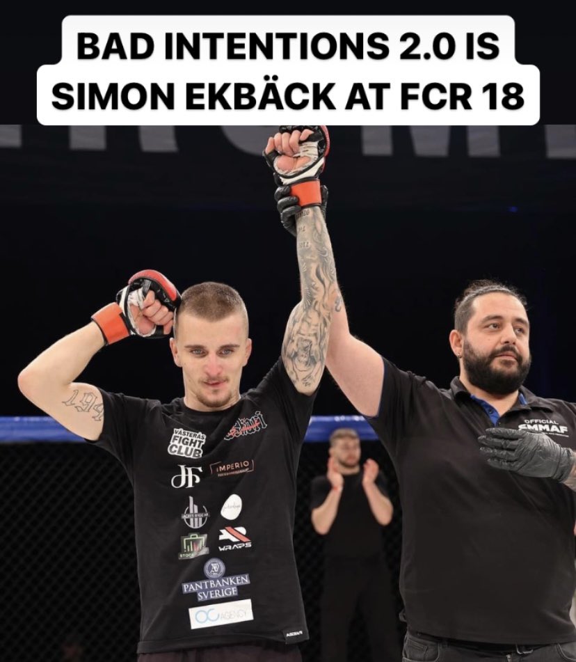 BAD INTENTIONS 2.0 IS SIMON EKBÄCK AT FCR 18 

Freja MMA's post fight interview with Simon Ekbäck at Fight Club Rush 18

youtu.be/BvivWMextXI?si…

#FCR18