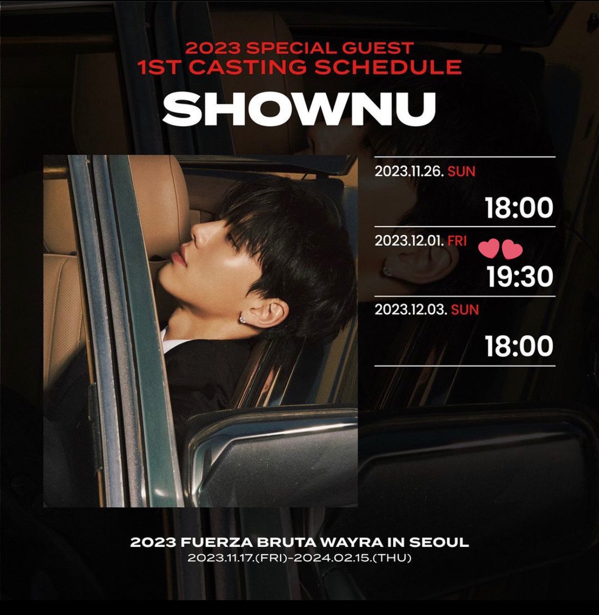 worldwide_mx's tweet photo. [#wwmx_shownu]

@OfficialMonstaX’s Shownu did such a great  job debuting at Fuerza Bruta Wayra in Seoul!!! His interruptive performance was awe inspiring.Shownu has also confirmed he will be participating in 7  more showings! So let’s make sure to support

His next show  will be on Friday 12/01 at 7:30 KST.

Tickets here https://t.co/qK5l7yzuJY

#셔누 #SHOWNU