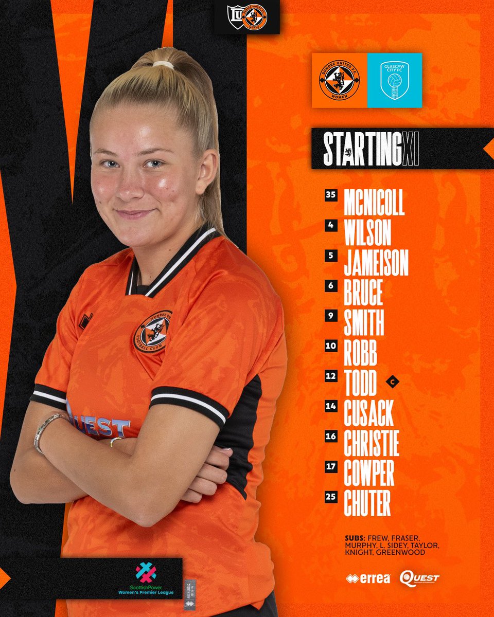 DundeeUnitedFCW's tweet image. 📋 Our 𝐬𝐭𝐚𝐫𝐭𝐢𝐧𝐠 𝐗𝐈 to take on @GlasgowCityFC at Foundation Park!

3️⃣ changes from Partick Thistle
💪 Chuter and Robb lead the line
🐦 Cusack comes into midfield

🗞️ | #DUFCW