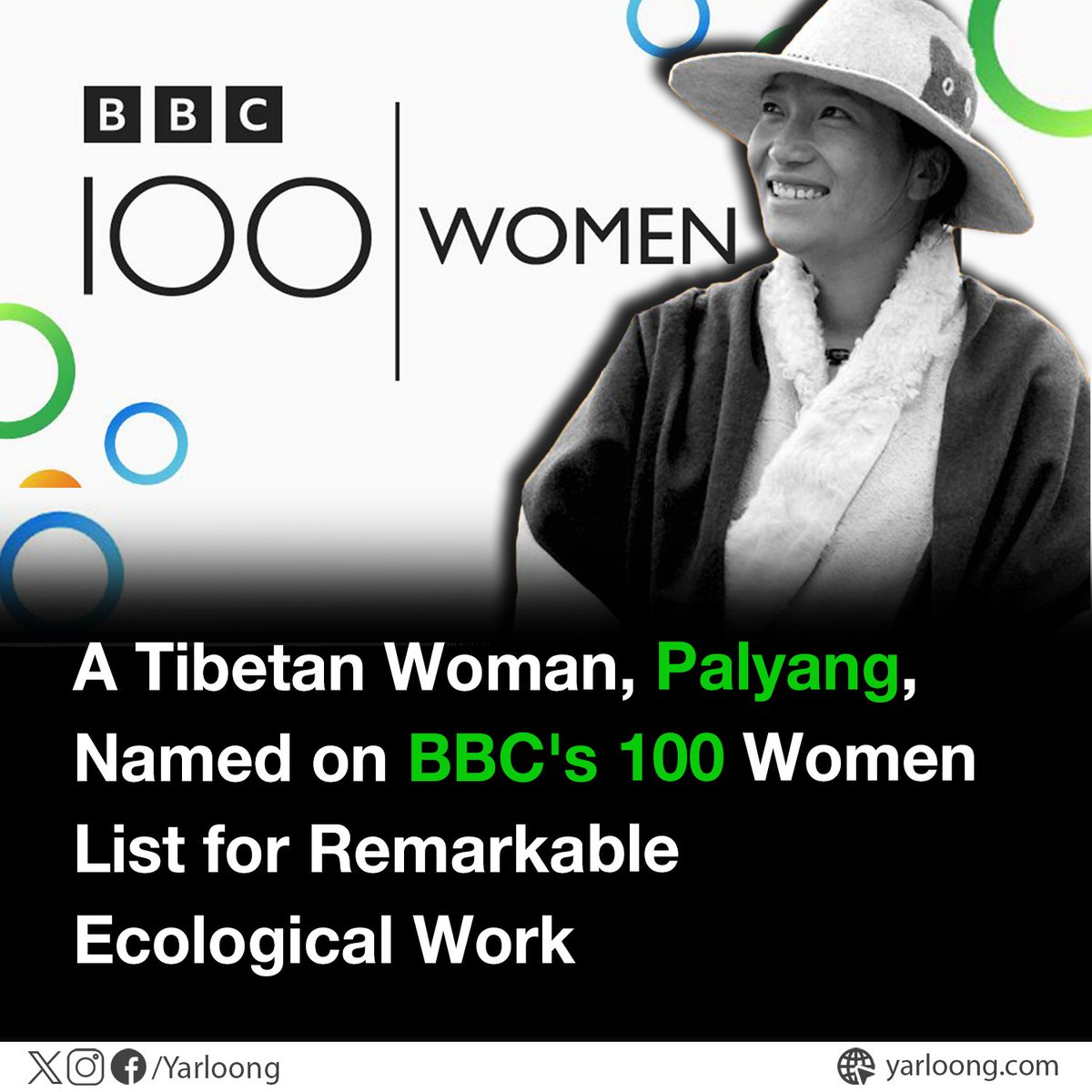 Tibetan environmentalist Palyang has been honored on the BBC's '100 Women' list for her work in conserving the Tibetan Plateau's ecology. Since 2018, Palyang has been tracking changes in the region’s environment and creating eco-friendly products. #BBC100 #BBC100Women #Yarloong