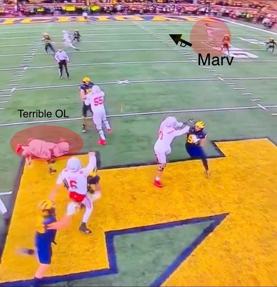 BDFITL's tweet photo. Couple things on that last INT—

•McCord made the right read. If the OL didn’t get blown up & McCord get hit as he throws, good chance this is 6 to Marv.

•Moore didn’t make the catch. Another replay that didn’t go in OSU’s favor, sadly.

Once again, we had 140+ other plays so this isn’t why we lost. Just interesting to look at again.