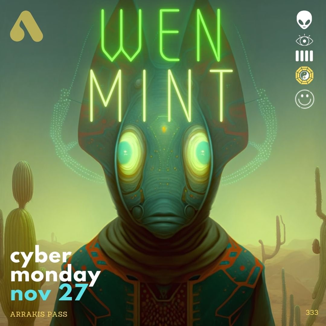 Greetings Earthlings-Cyber Monday, Nov 27th is our official mint day for the first 333 Arrakis Pass NFTS out of the 1,111 limited edition.  🌎

To learn more about the mint continue reading 📚

A thread (1/4) 🧵

#nft #NFTCommunity #psychedelicnft
